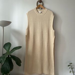 Beige Side Open Rib-knit Sweater Dress